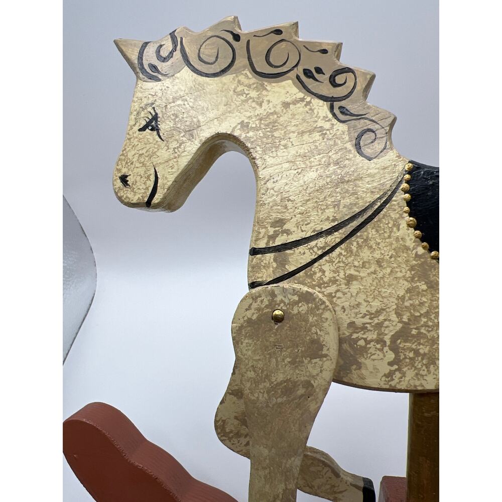 Vtg Handmade Wooden Unicorn Rocking Horse Moving Legs - Picture 2 of 8